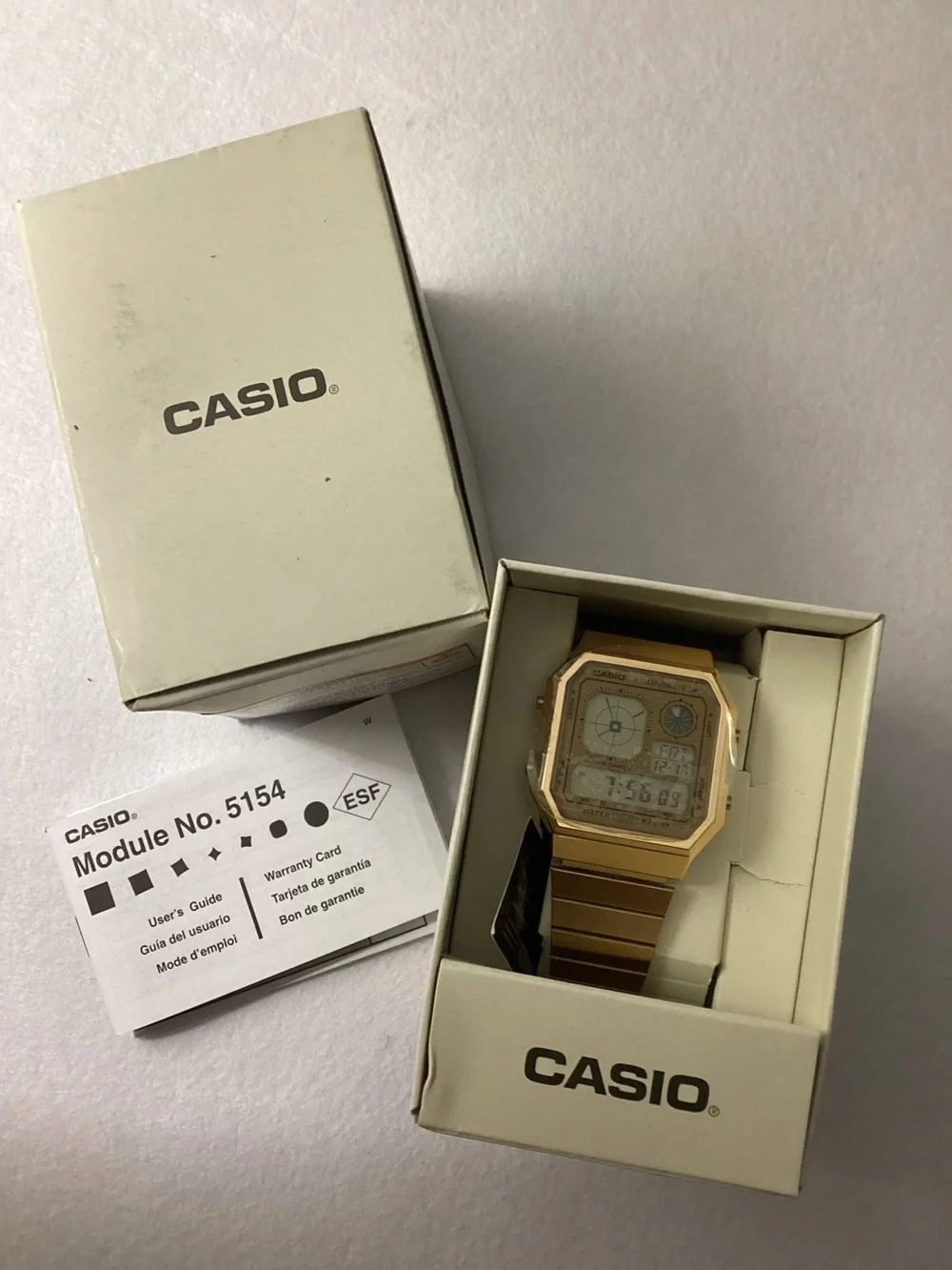 Casio Vintage Digital Gold-Tone Stainless Steel Bracelet Watch 34mm
